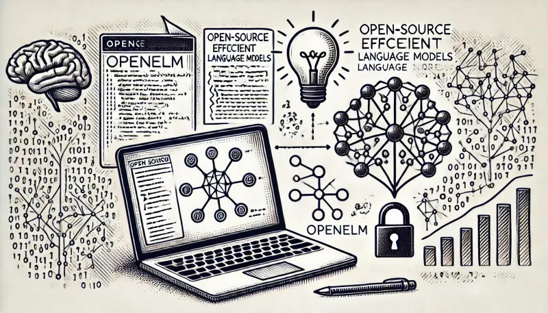 Diagram highlighting the OpenELM model family and efficiency focus.